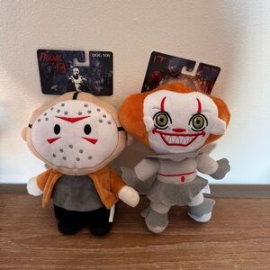 Lot of 2 Pennywise IT Large 9" Plush Dog Toy & Jason Voorhes Dog Toy Squeaker